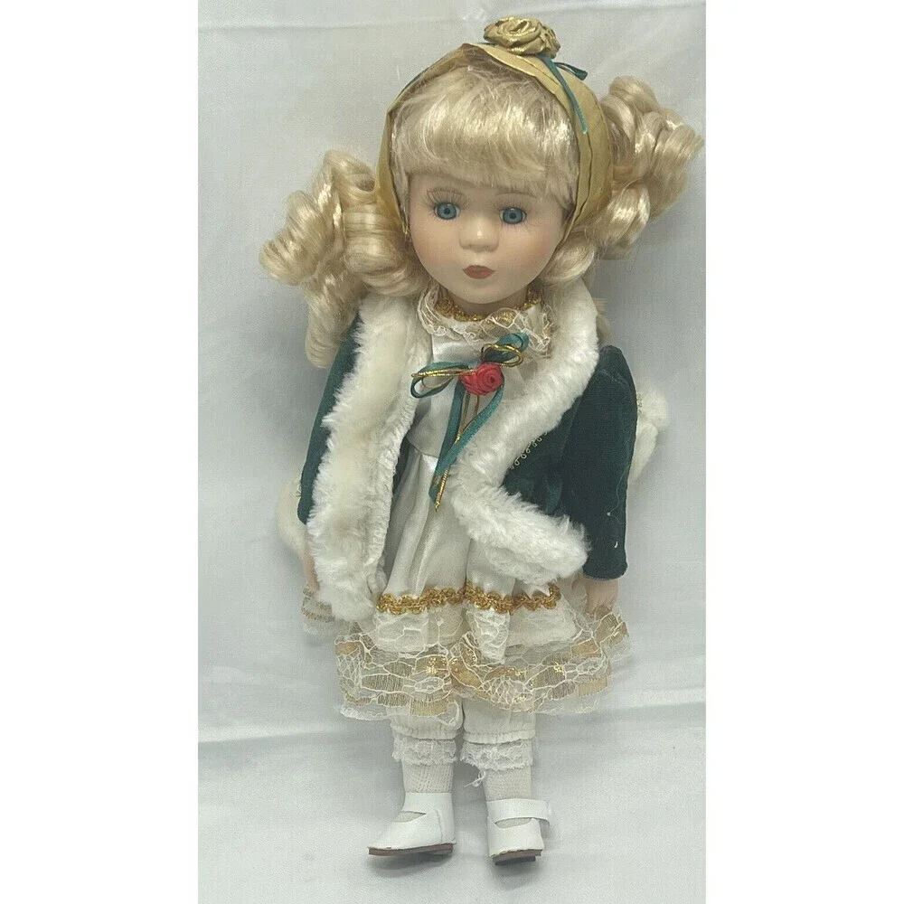 1990s Duck House Christmas Noel Porcelain Doll 14 Inch